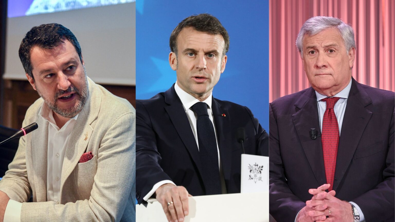 Matteo Salvini, Emmanuel Macron e Antonio Tajani