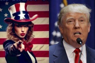 Taylor Swift vestita da zio Sam e Donald Trump