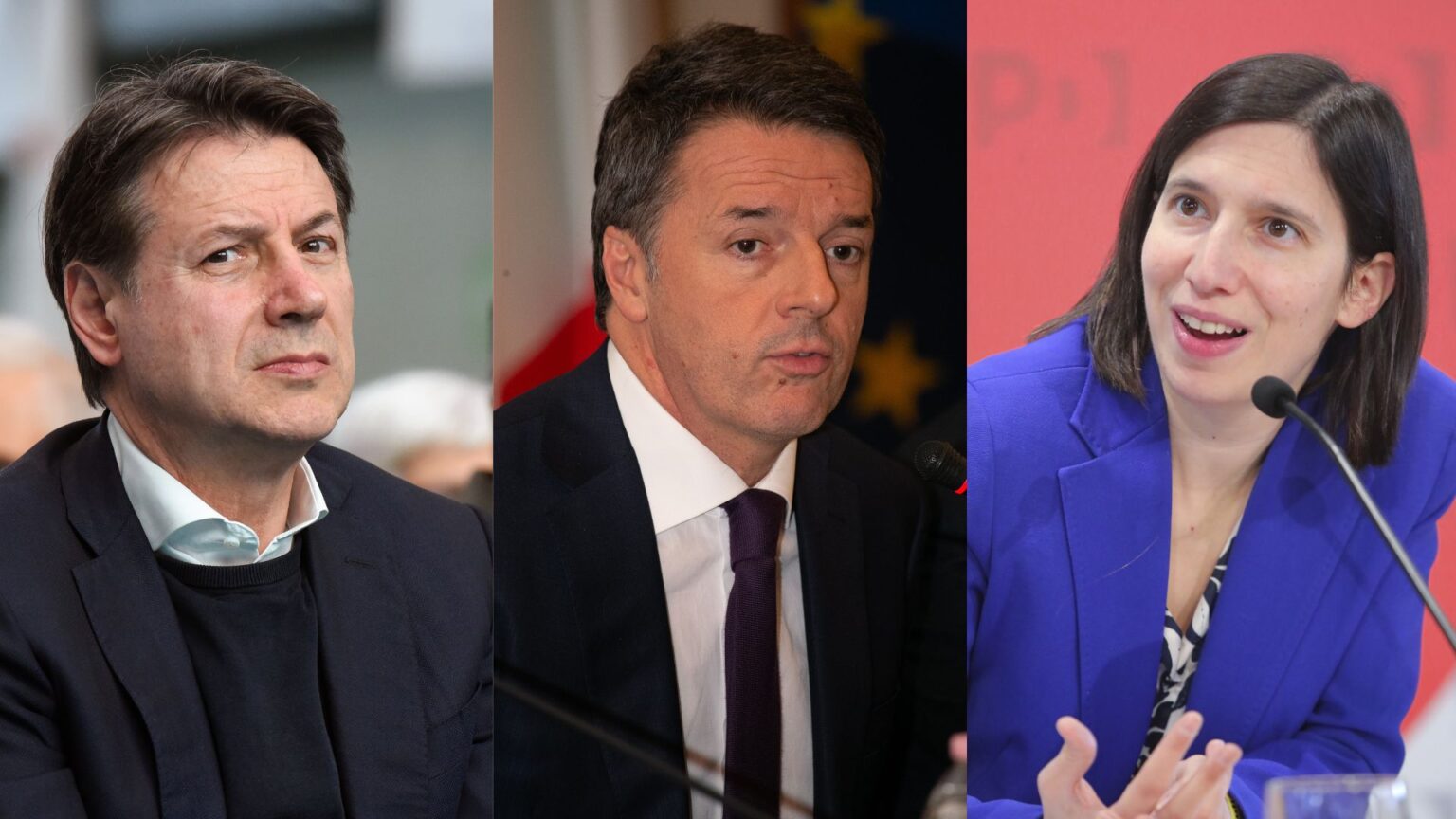 (Campo Largo) Giuseppe Conte, Matteo Renzi ed Elly Schlein