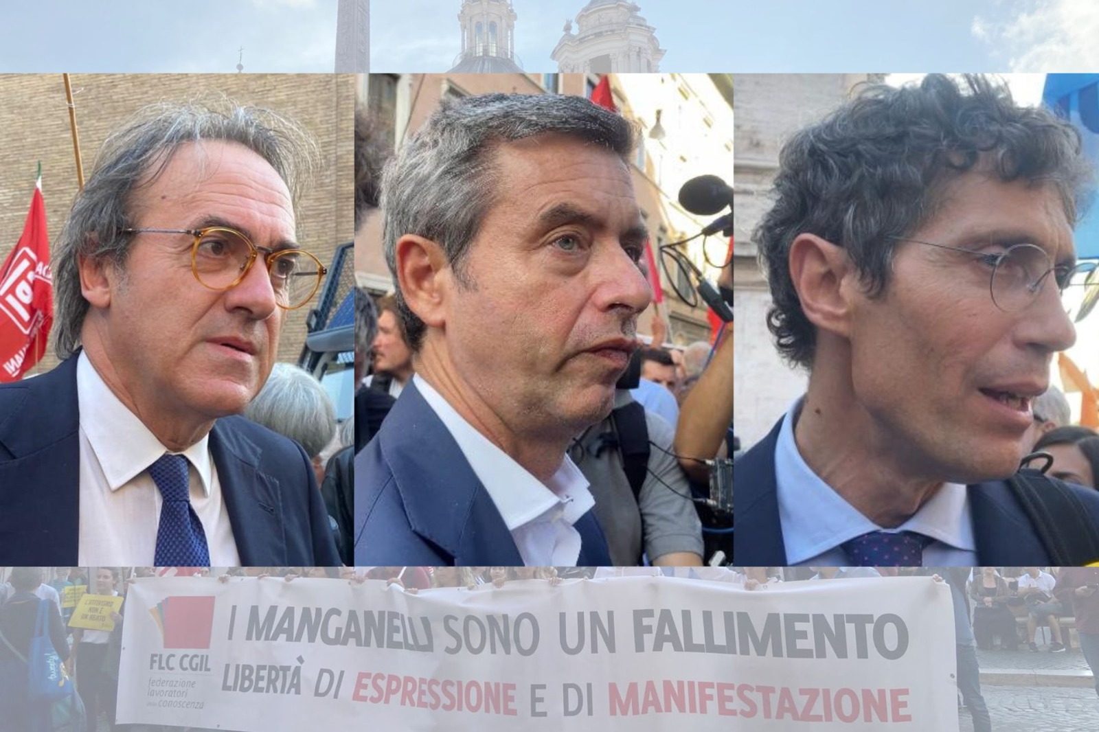 Roma in rivolta, migliaia a Piazza Navona contro il DDL Sicurezza - da sinistra a destra Angelo Bonelli, Andrea Orlando e Riccardo Magi