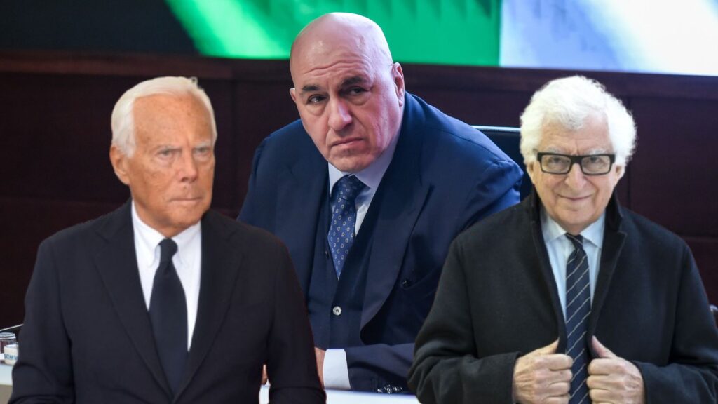 Guido Crosetto, Giorgio Armani e Patrizio Bertelli