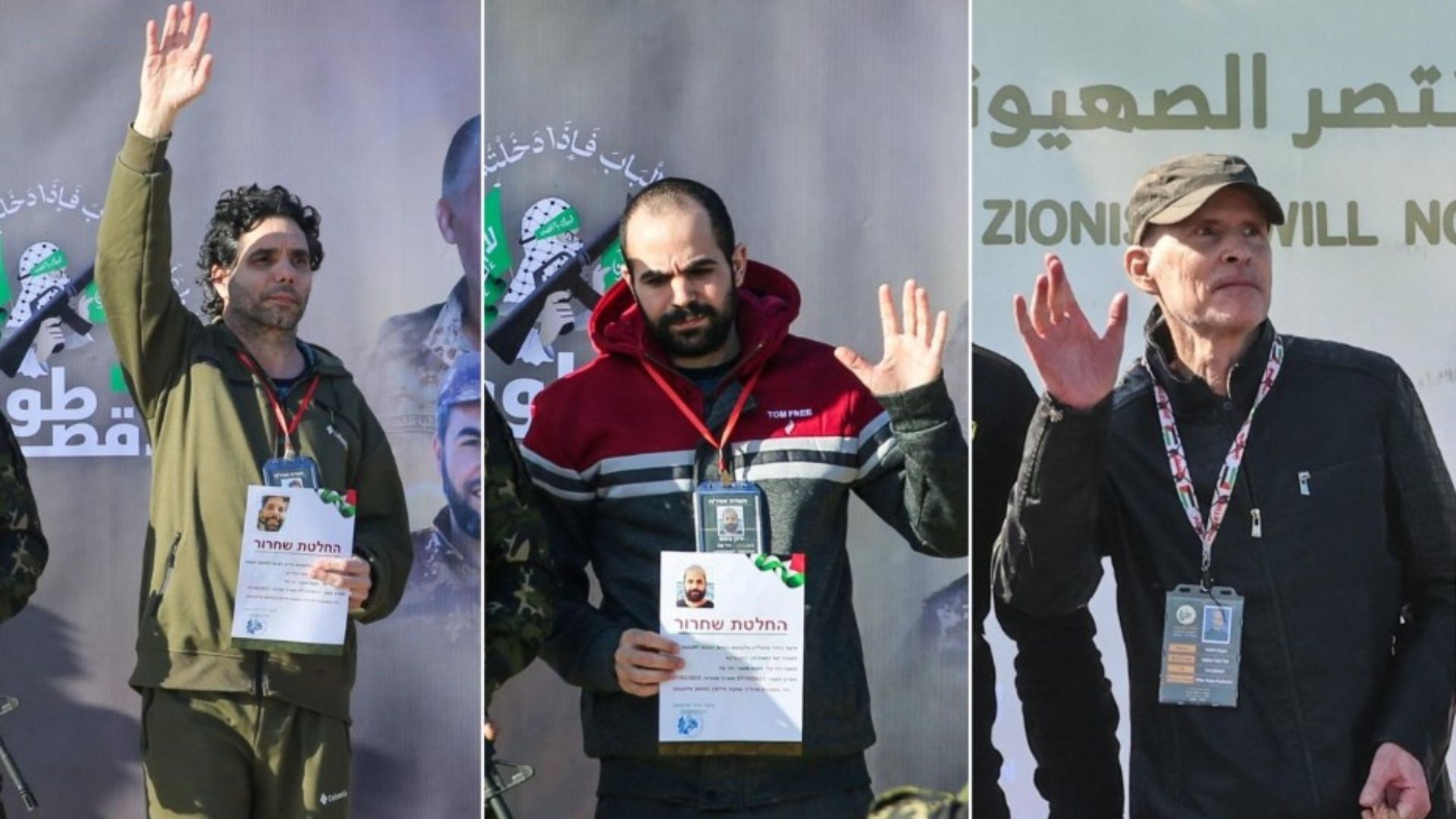 Medio Oriente, i tre ostaggi israeliani liberati da Hamas, Yarden Bibas, Ofer Kalderon e Keith Siegell