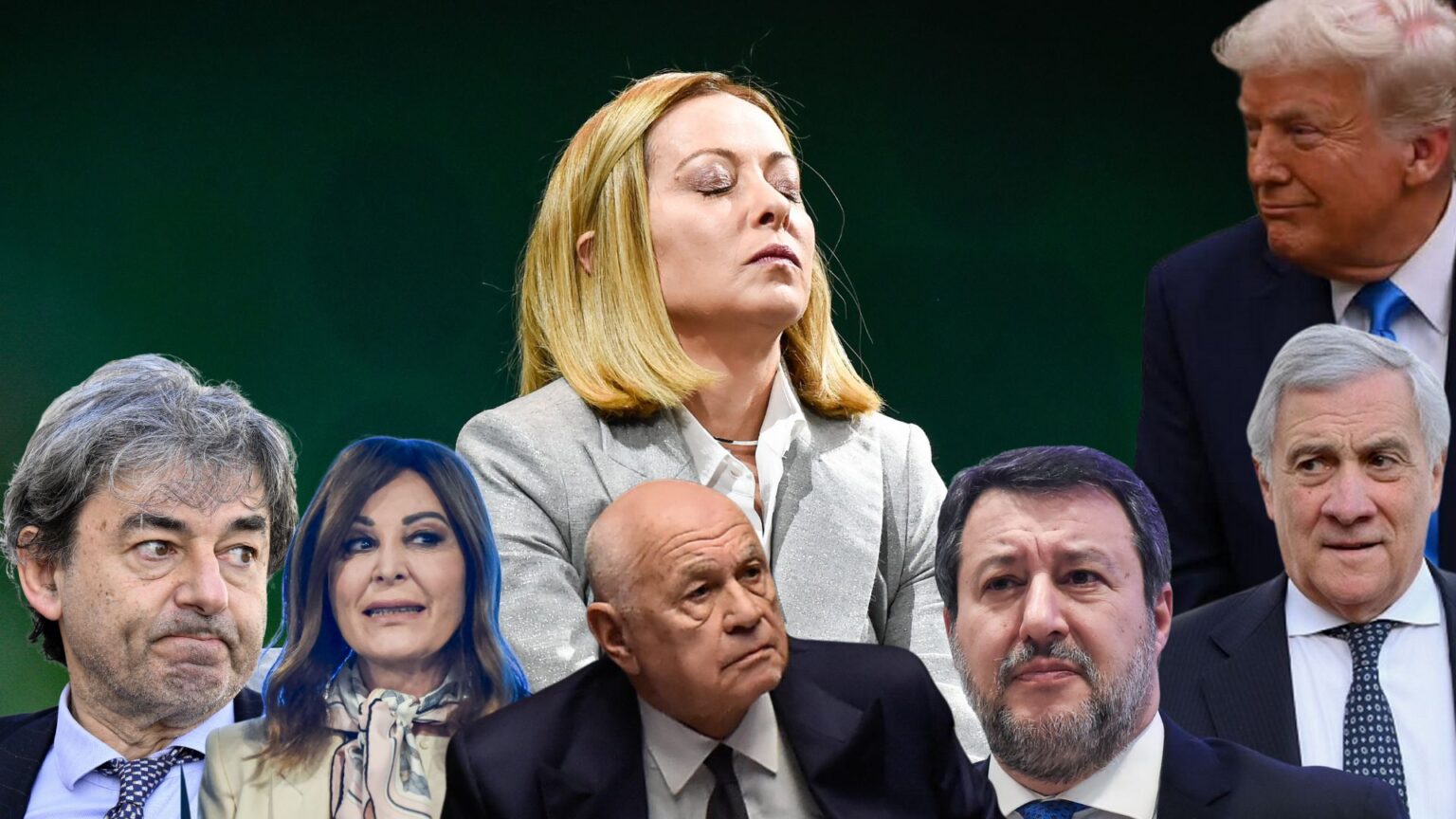 Giorgia Meloni, Cesare Parodi, Daniela Santanchè, Carlo Nordio, Matteo Salvini, Antonio Tajani, Donald Trump