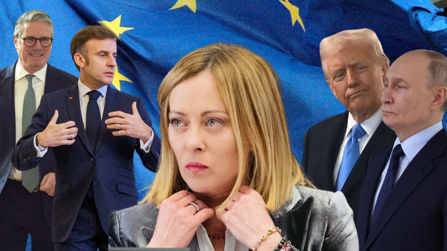 Giorgia Meloni, Donald Trump, Vladimir Putin, Emanuel Macron, Keir Starmer