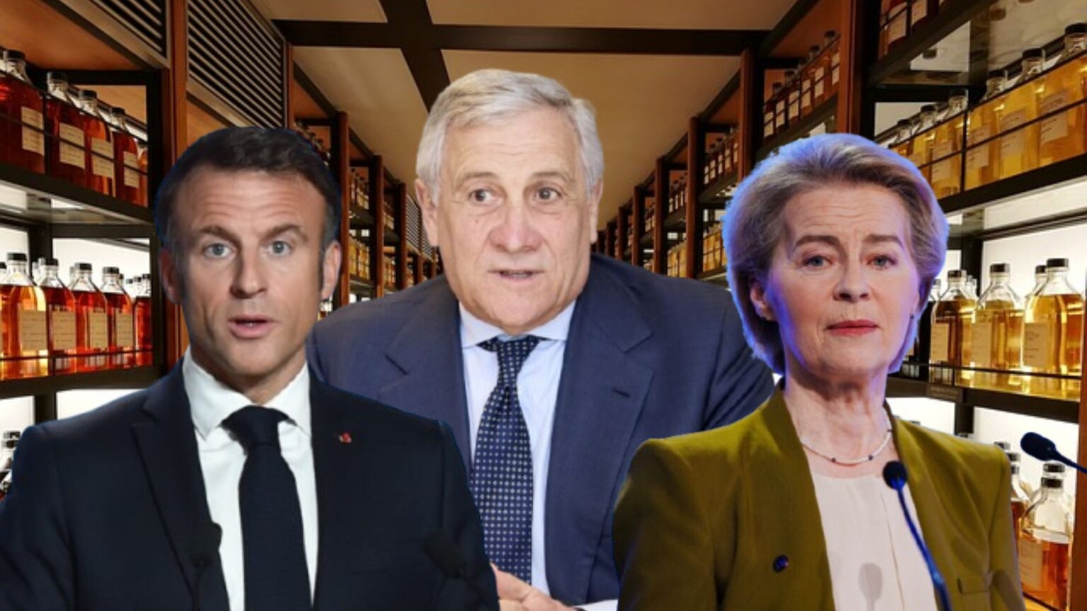 Dazi, Ursula Von der Leyen, Emmanuel Macron e Antonio Tajani