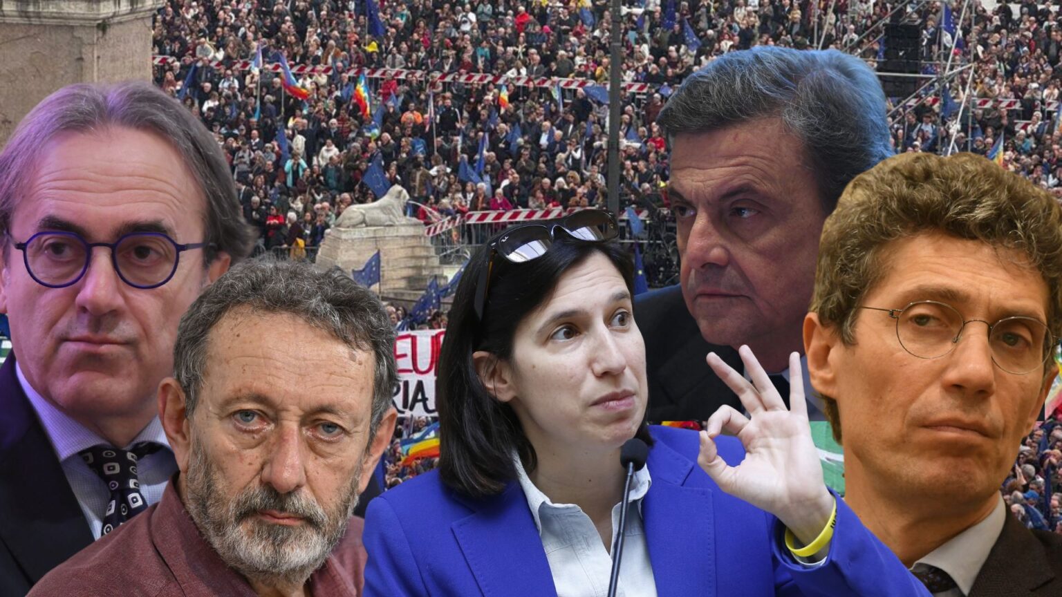 Roma, una piazza per l'Europa, Elly Schlein, Angelo Bonelli, Riccardo Magi, Michele Serra, Carlo Calenda