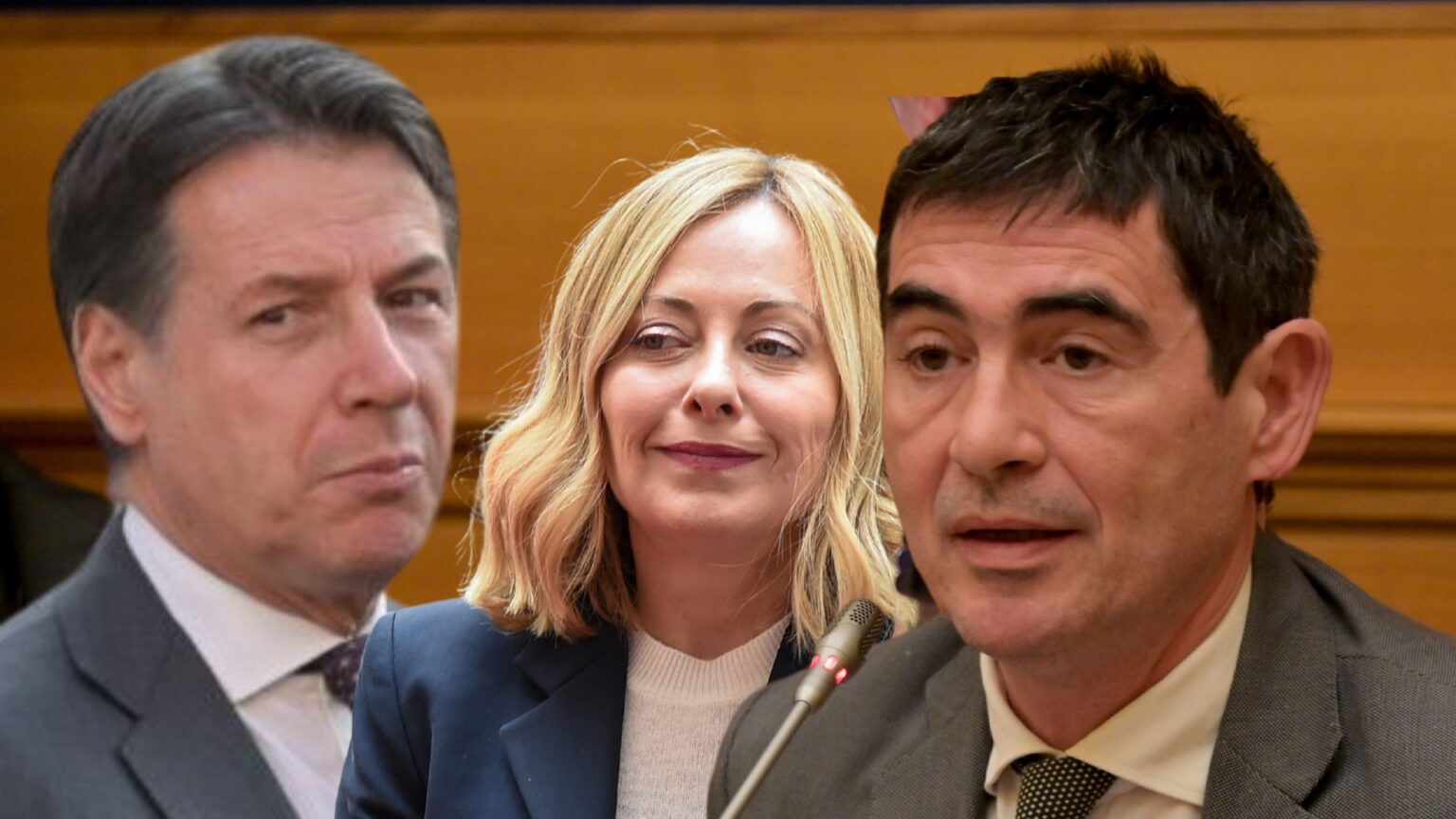 Giorgia Meloni, Presidente del Consiglio, Nicola Fratoianni, Segretario di Sinistra Italiana e Giuseppe Conte, Presidente del M5S